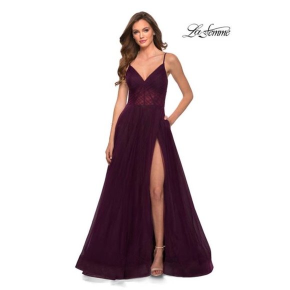 La Femme Illusion A-Line Tulle Ball Gown Size 14 - Picture 5 of 15